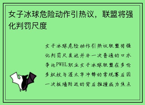 女子冰球危险动作引热议，联盟将强化判罚尺度